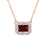 4/5 Carat (ctw) Garnet Pendant Necklace in 10K Rose Gold with Chain and Diamonds